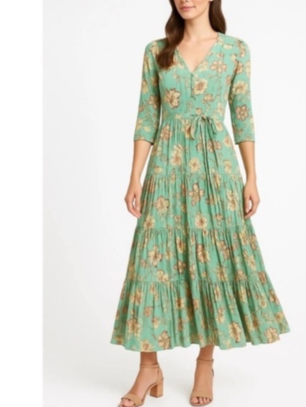 Sunday in Amour Green Floral Tiered Maxi Dress | Boho Cottagecore Midi